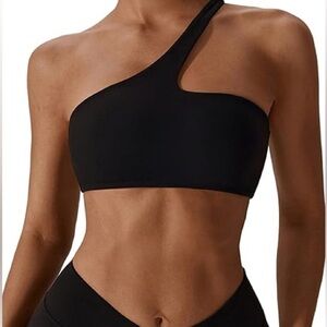 Adika Women’s Ultra Cropped Asymmetric Strap Top in Black Size M